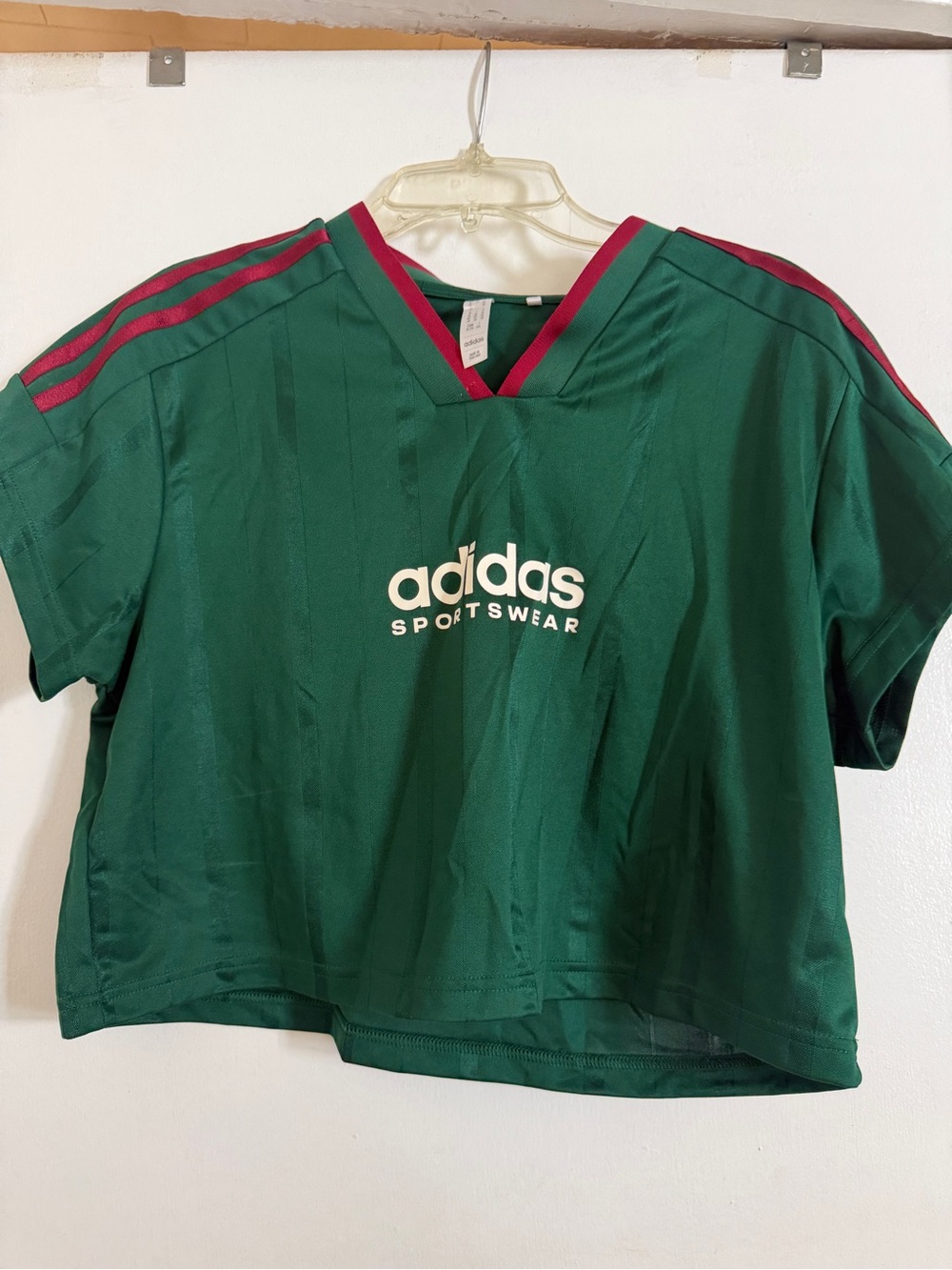 adidas Green and Red Kids' V-Neck Sports Tee